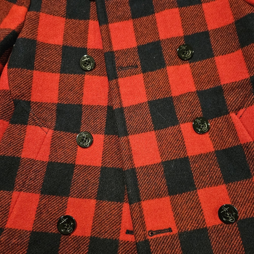 J. Crew Red Navy Blue Buffalo Plaid Wool Coat Jacket Women's Size 2 - Picture 4 of 11